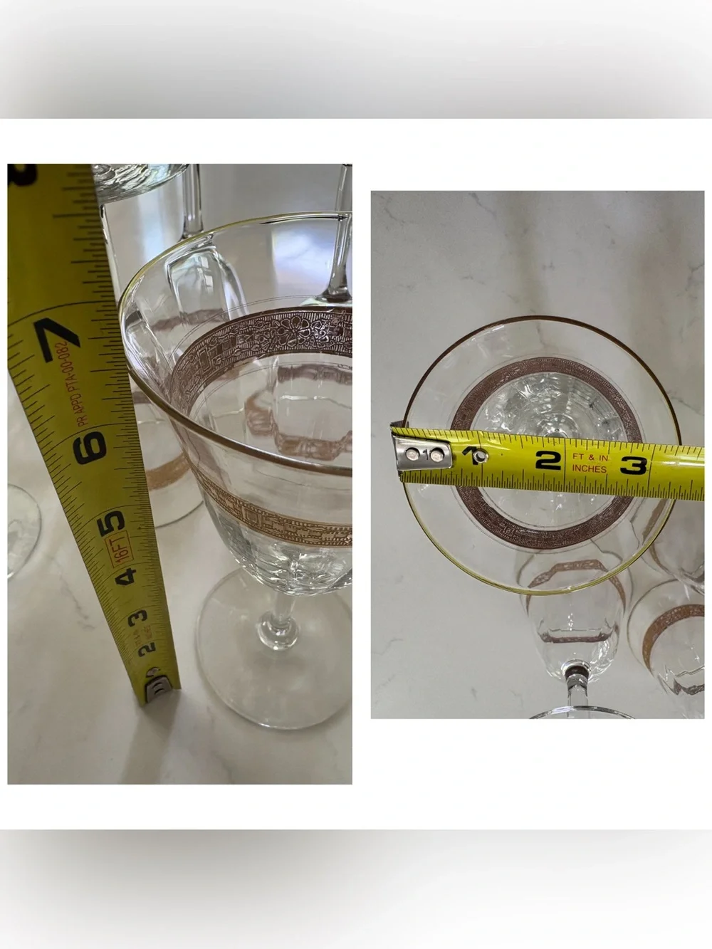 Elegant Clear Wine Glasses with Metallic Gold Band – Set of 7